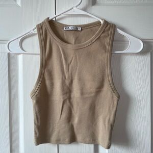 Zara Tan Ribbed Tank Top